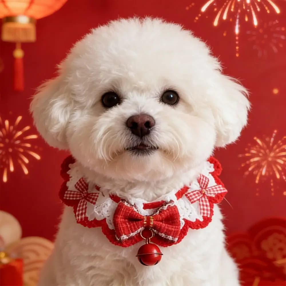 Sciarpa per Animali Domestici in Stile Cinese Cartoon, Sciarpa Rossa Lavorata a Maglia per Gatti, Collare Decorativo Regolabile, Costume per Cani per il Capodanno Cinese e la Festa di Primavera