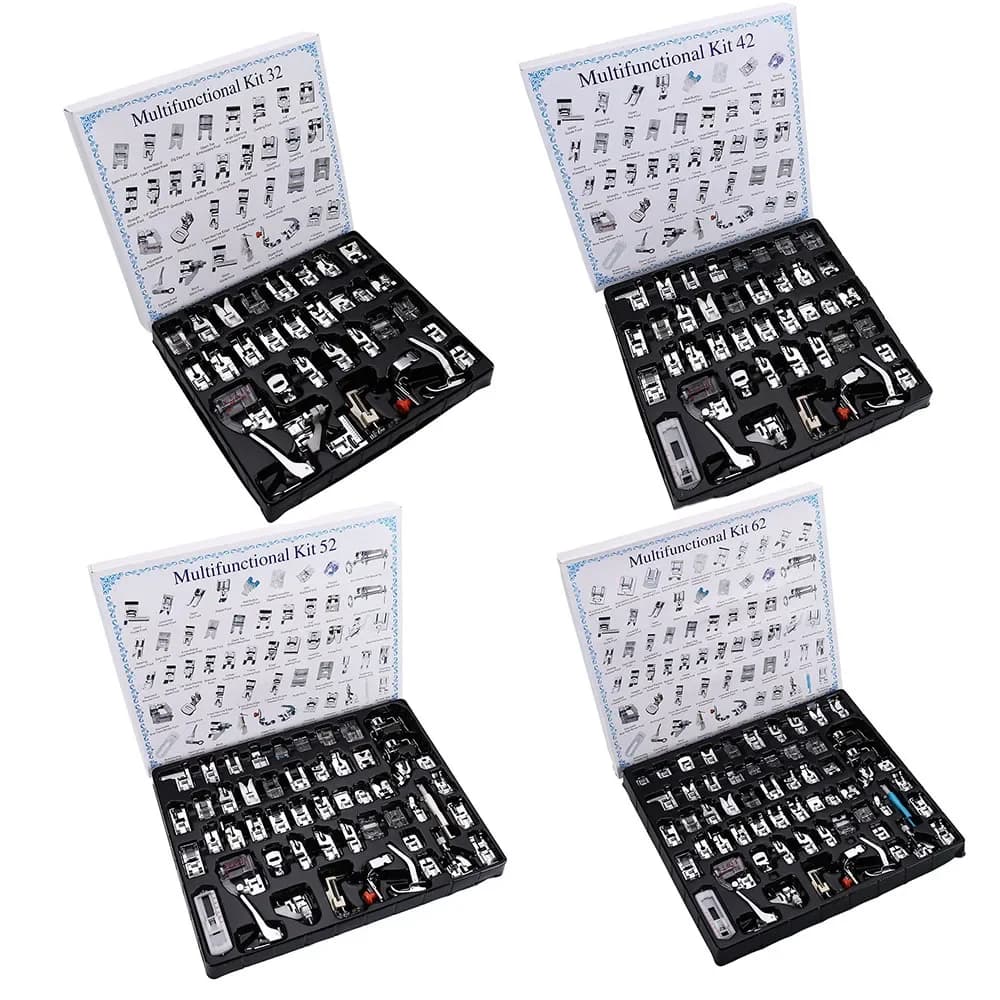 Set di piedini per macchina da cucire da 11-82 pezzi per Brother Singer Juki Janome Feiyue Elna La maggior parte delle macchine da cucire a gambo basso per uso domestico