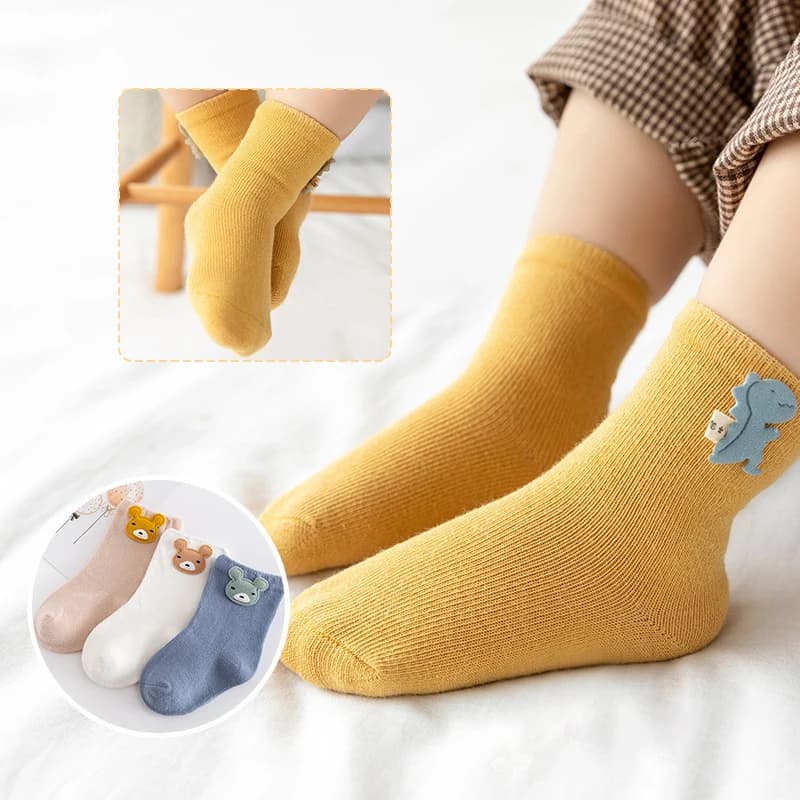 3 pairs of socks for children fall winter thickening warm cotton for children sock tube medium 0-12 months footwear for babies stocking for children cute cartoon
