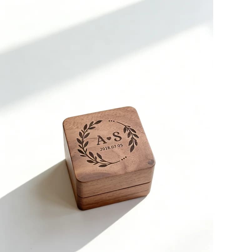 Personalized Engraved Wooden Ring Box Custom Initials Date, Laser Engraved Wooden Jewelry Box for Wedding Engagement Proposal,
