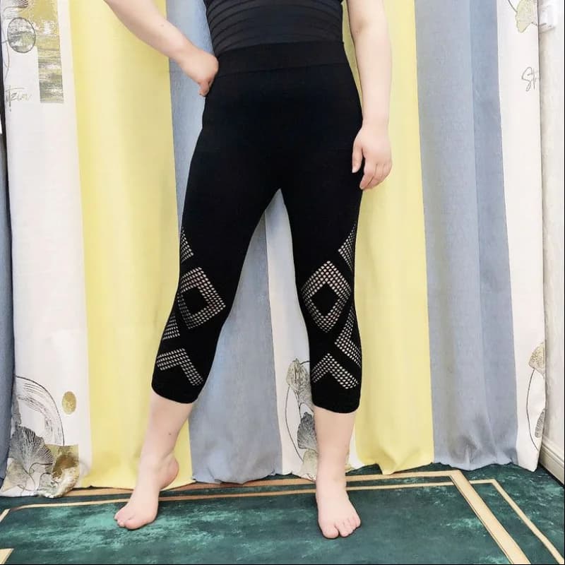 Estate nuovi leggings neri a sette punti capispalla da donna sottile rete da pesca a vita alta antiscivolo pantaloni di sicurezza attillati e leggeri
