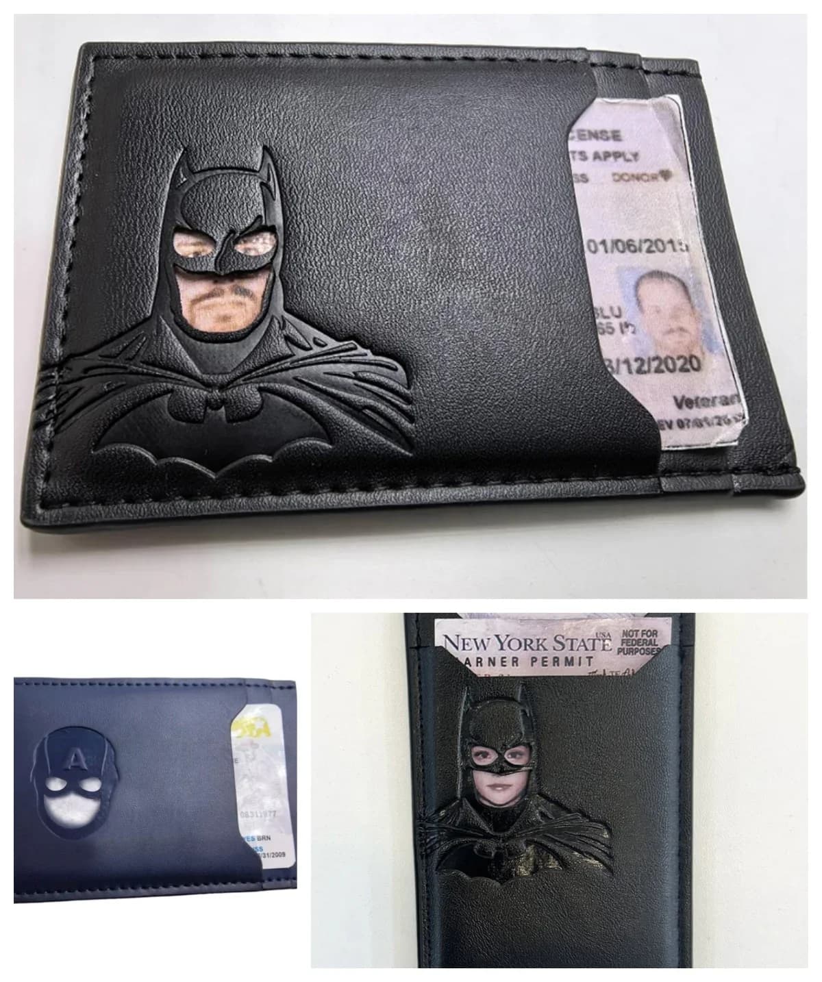 Portafoglio in Pelle Personalizzato a Tema Batman, Porta Carte con Maschera da Supereroe, Regalo Eroico