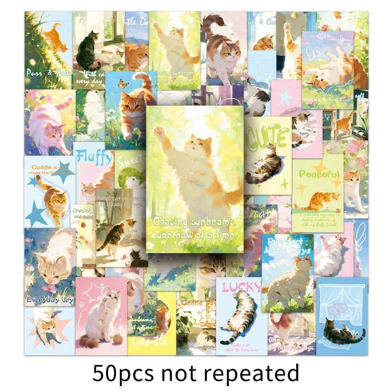 50 adesivi simpatico gatto per journaling adesivi in vinile cartone animato Kawaii decalcomania estetica per animali domestici per notebook planner adesivo fai da te