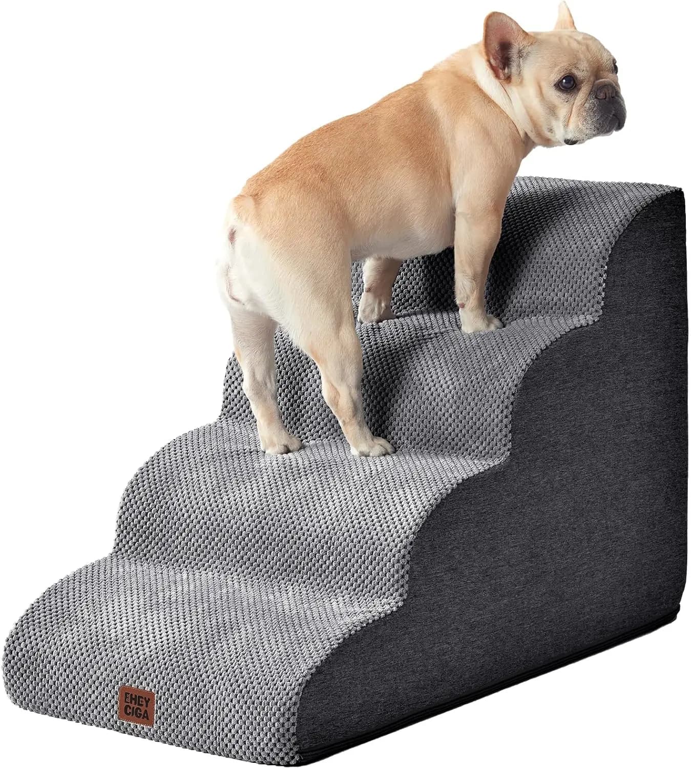 Curved Dog Stairs Ramp for High Beds 19.7' H, 4-Step Dog Steps for Small Dogs and Cats, Pet Stairs for High Bed Climbing, Non-Sl