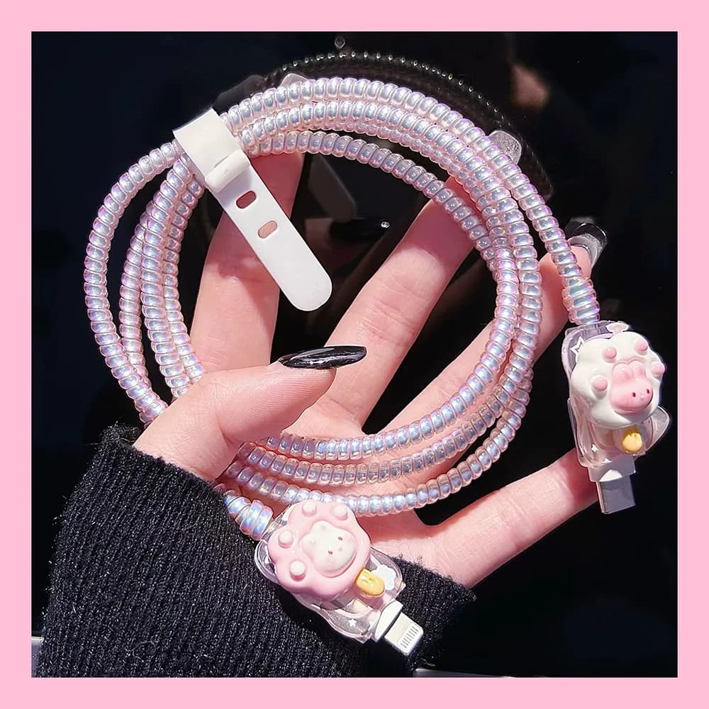 Pink Pentagram Charger Protector Cover for iPhone 17 16 15 14 13 12 20W 18W USB-C Transparent Anti Break Cable Saver Plug Sleeve