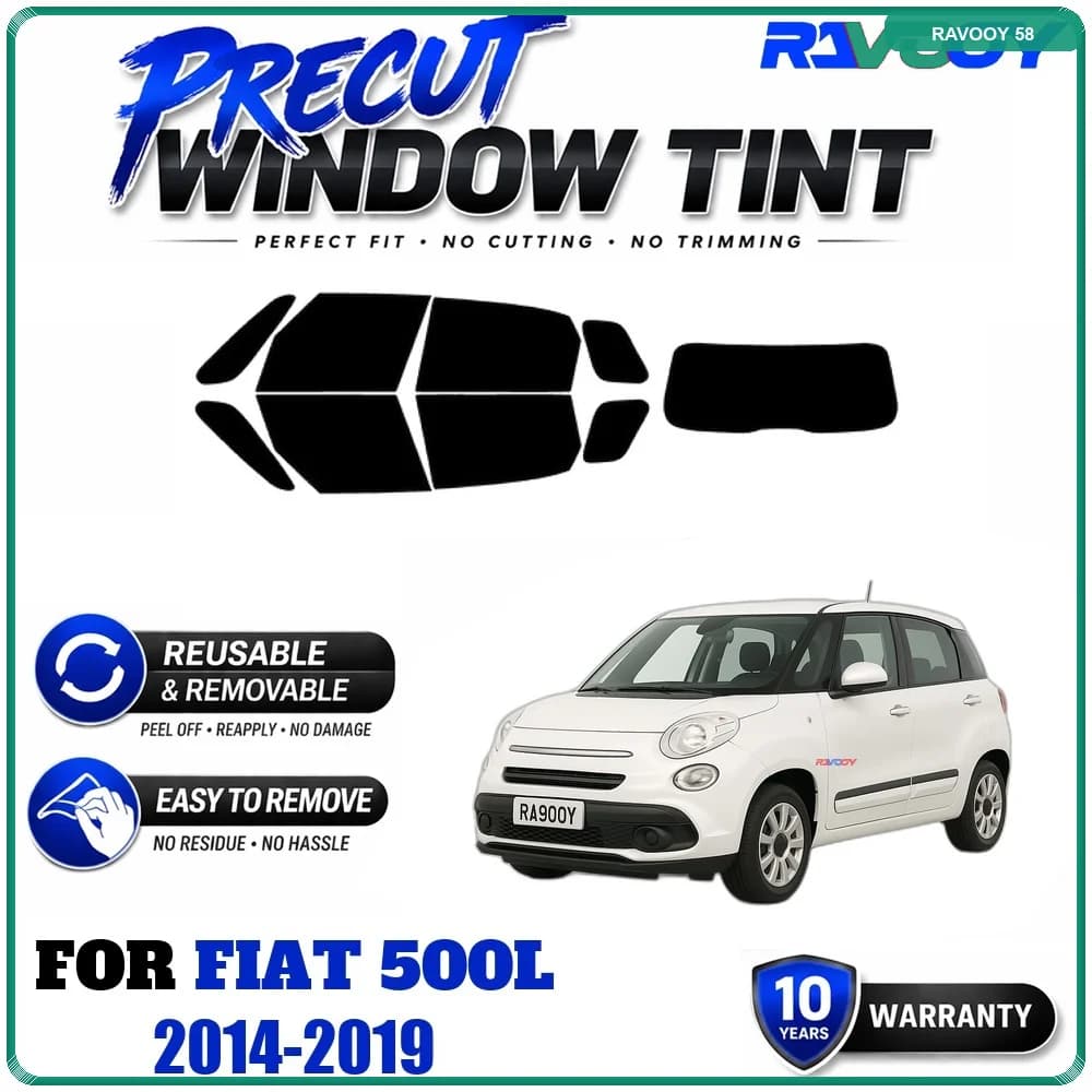 RAVOOY Precut Window Tint, Reusable Removable EPU Film, Custom Fit for Fiat 500L 2014-2019, UV Heat Protection
