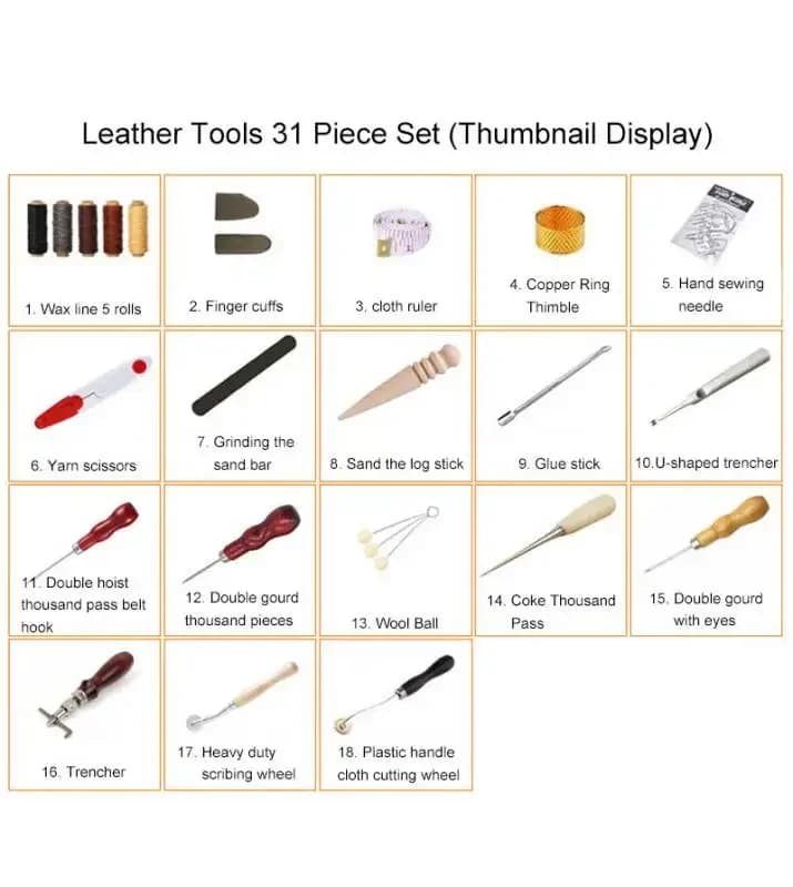 Professional Leather Sewing Craft Tools Kit Wax Thread Hand Stitching Punch Carving Work Saddle Needles Set Handmade Accessories