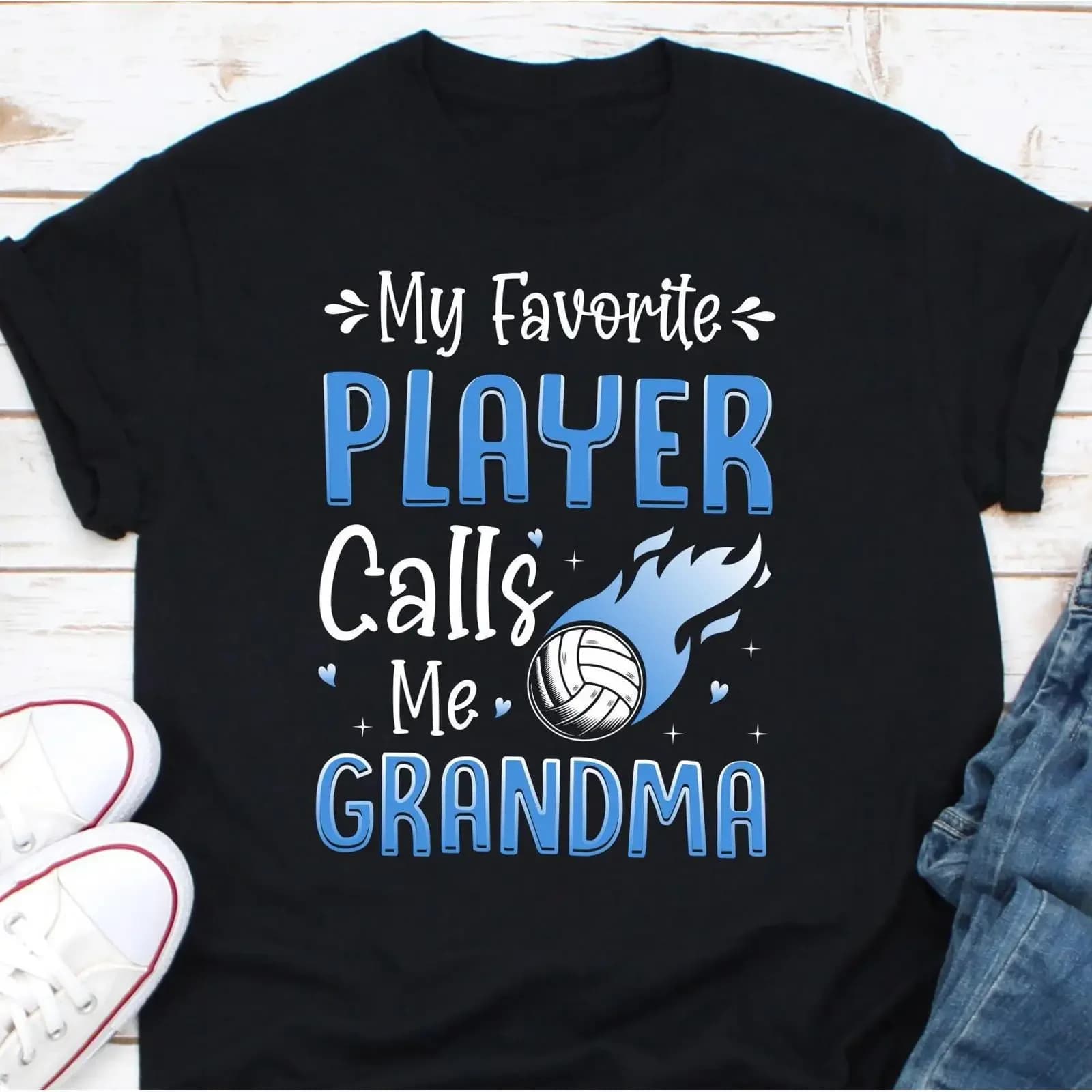 Maglietta da pallavolo con stampa 'Il mio giocatore preferito mi chiama nonna', divertente e casual per il giorno della partita, stile vintage, effetto lavato, elegante e versatile