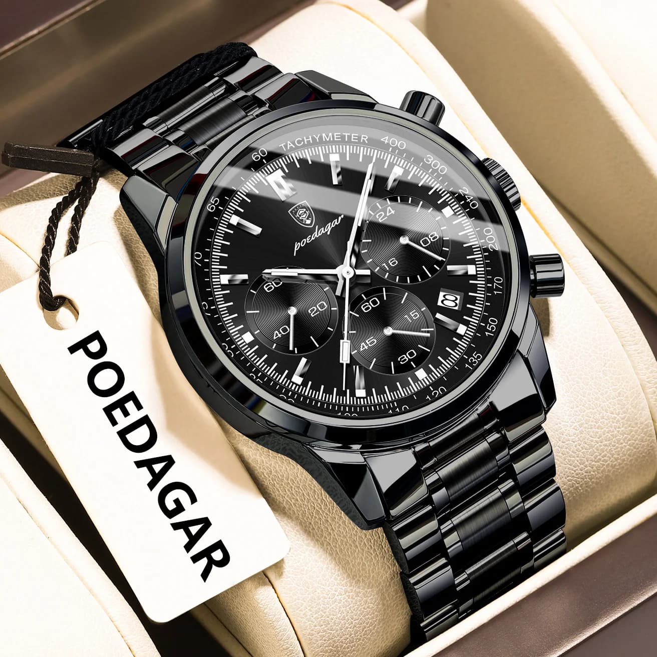 POEDAGAR Top Functional Men's Watch Waterproof Luminous Chronograph Date Wrist Watch Men's Sports Stainless Steel Quartz Watches