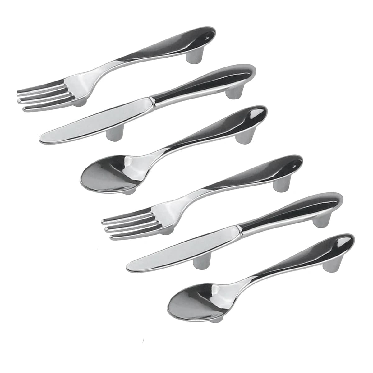 ABZV-6 PZ Coltello Cucchiaio Forchetta Armadio da cucina Armadio Cassetto Maniglie Manopole da 3 pollici da centro a centro (Argento)