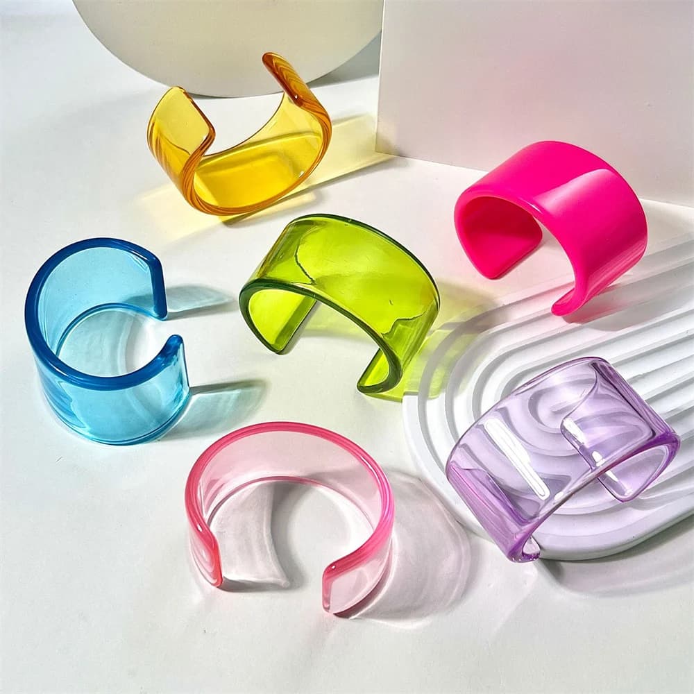 Popular Fashion Simple Color Open Mouth Acrylic bangle Bracelet Daily Casual Resin Half Bracelet Suitable for The General Public