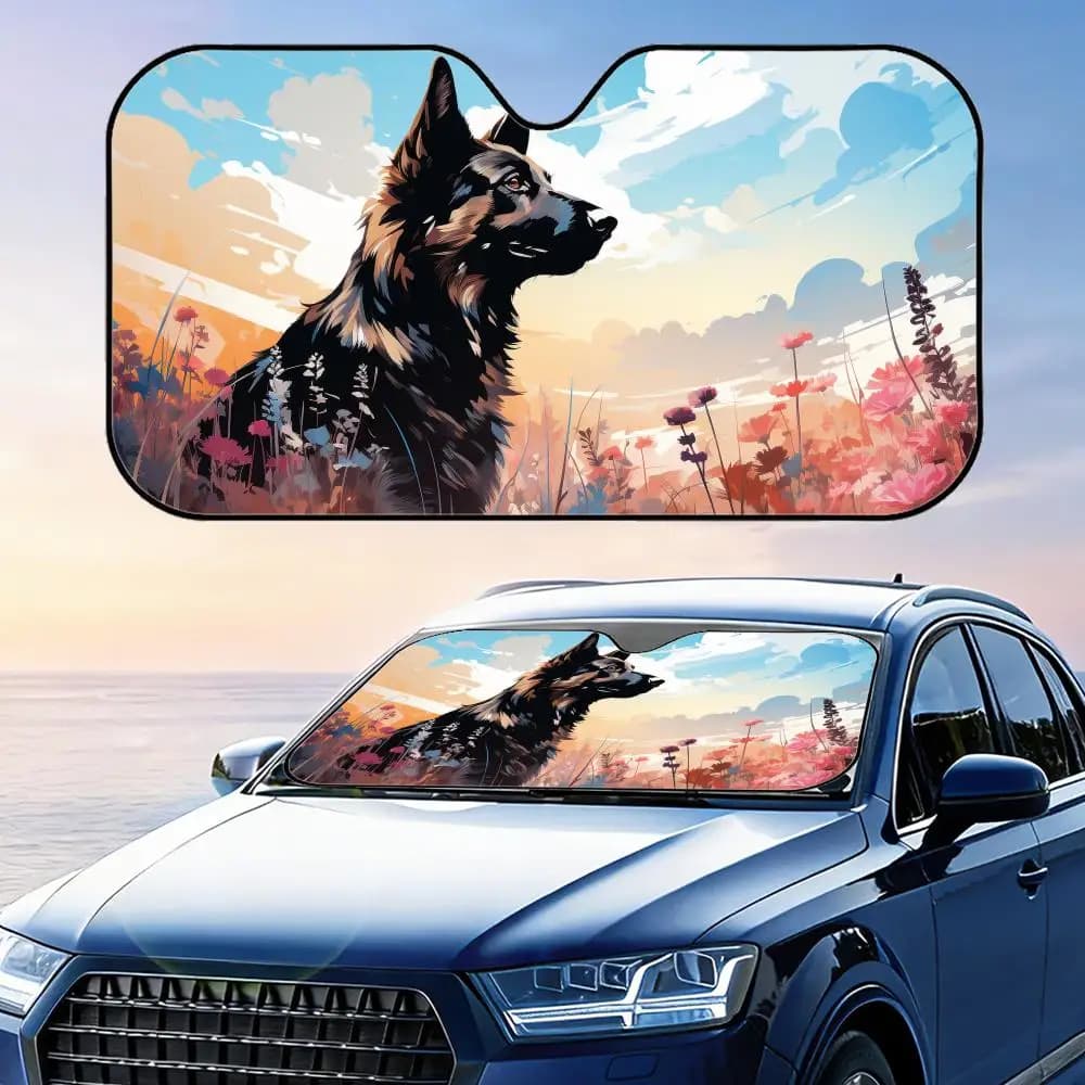 Parasole per auto in alluminio riutilizzabile con protezione UV e isolamento termico a tre strati per German Shepherd