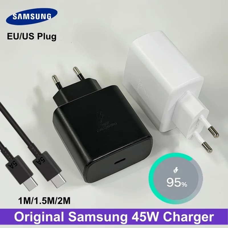 Original Samsung 45W Charger EU US Fast Charge Charger 2M Type C Cable for Galaxy S26 S25 FE S24 Ultra S23 S22 A57 A56 Z Fold 8