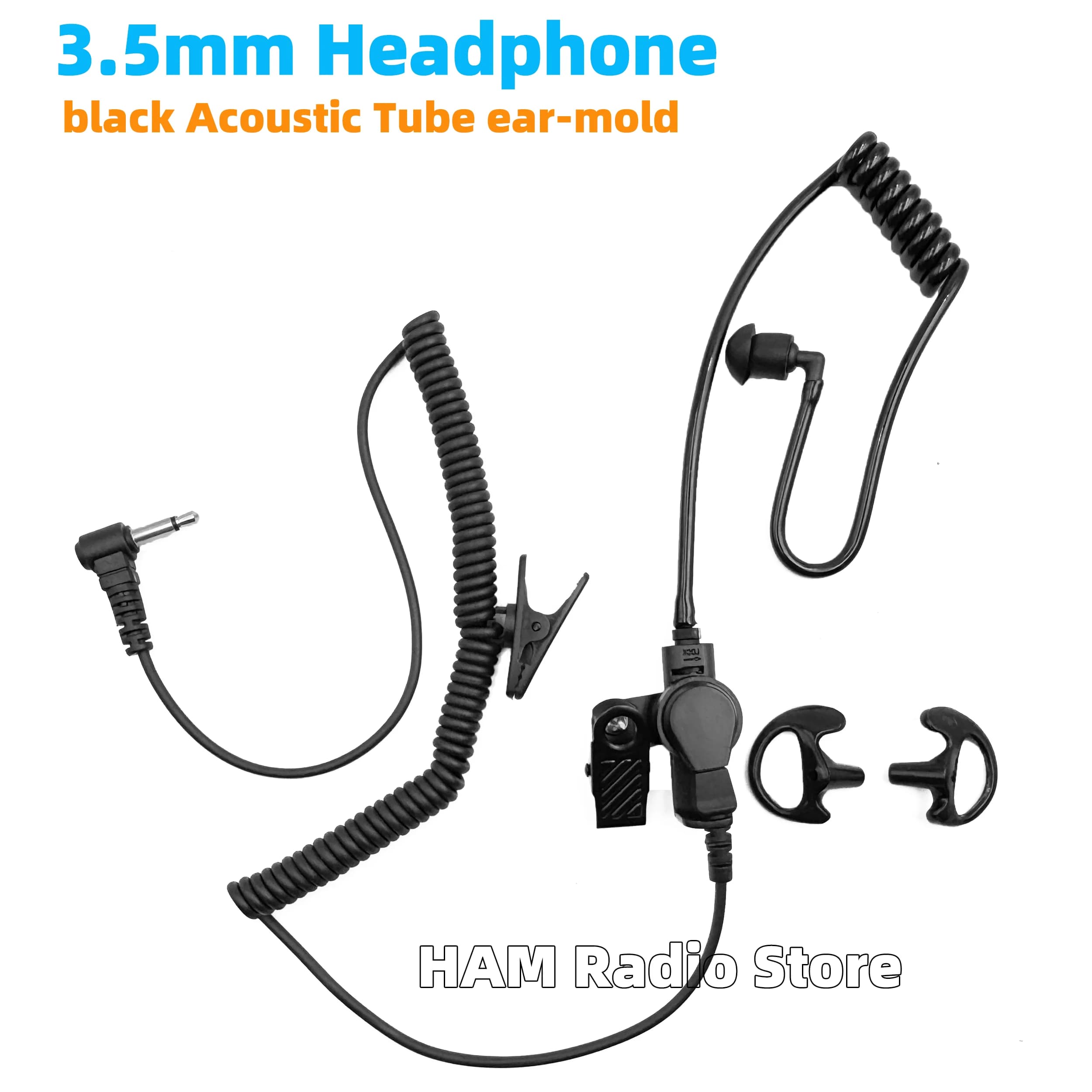Auricolare da 3,5 mm per ascoltare solo compatibile con microfono walkie-talkie con altoparlante, auricolare con stampo auricolare con tubo nero ad aria acustica