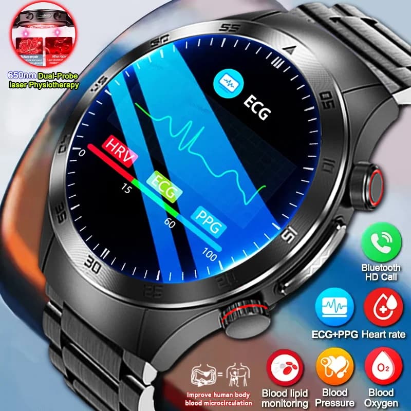 2025 New precise laser therapy ECG + PPG Health Smart Watch Man Blood pressure Lipids uric acid Voice call Women's smart watch