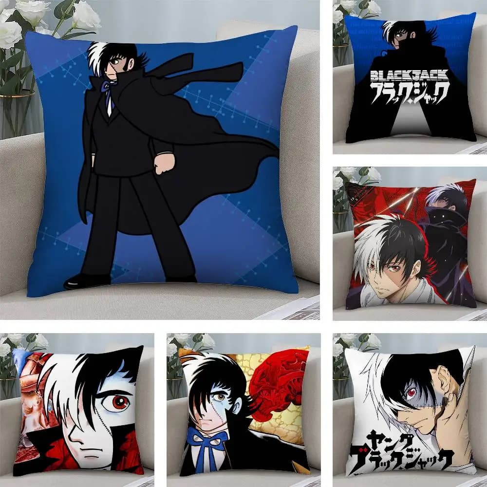 Anime Black Jack Pillow Case Short plush Double-sided Print Square Throw Pillow Covers Sofa Home Cushion Decor