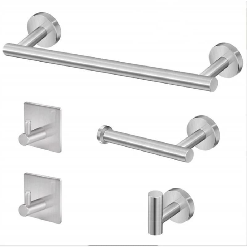 JHD Bathroom Hardware Set Accessories Wall Mounted Stainless Steel Towel Bar Toilet Paper Holder Hook Bathroom Kit Silver