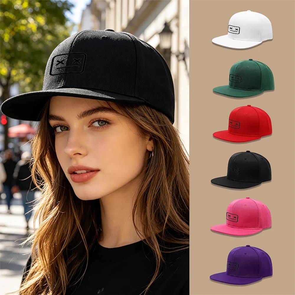 Cappello Snapback Hip Hop Unisex con Visiera Piatta, Patch Emoji, Traspirante, Protezione Solare, Regalo Estivo per Coppie