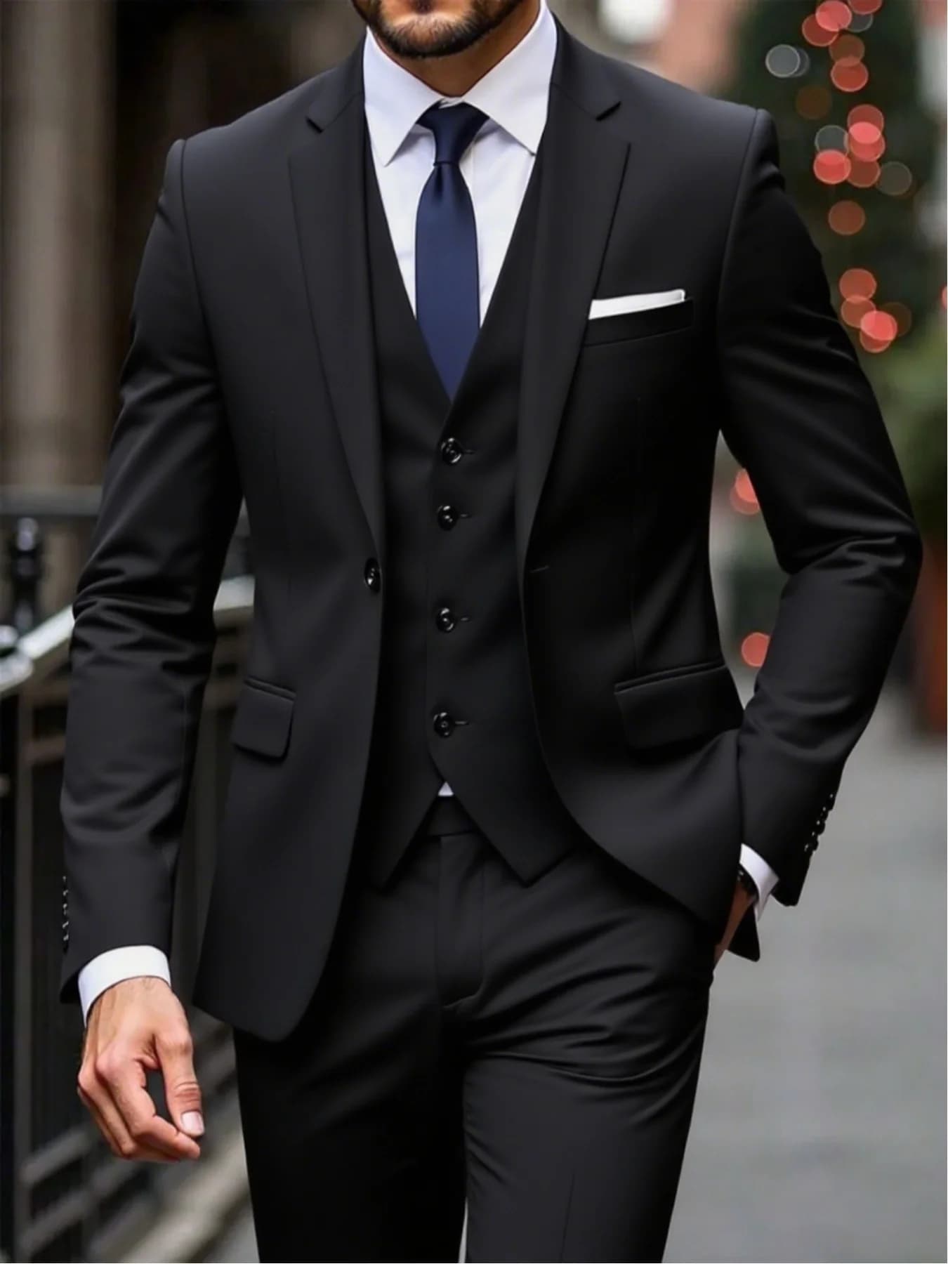 Men's Solid Single Breasted 3-Piece Suit Set Jacket Vest Pants Elegant Office Party Wedding