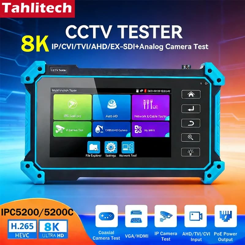 IPC-5200Plus 8MP IPC CCTV Tester for AHD CVI TVI Cameras with VGA HDMI Input, Security Monitoring Test and Network Cables