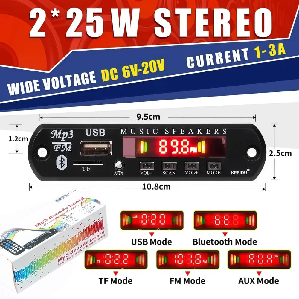 50W Amplificatore Bluetooth 5.0 MP3 WMA APE Scheda di decodifica 12V 18V 25W Chiamata in vivavoce Car Audio Microfono USB TF FM Lettore musicale fai da te