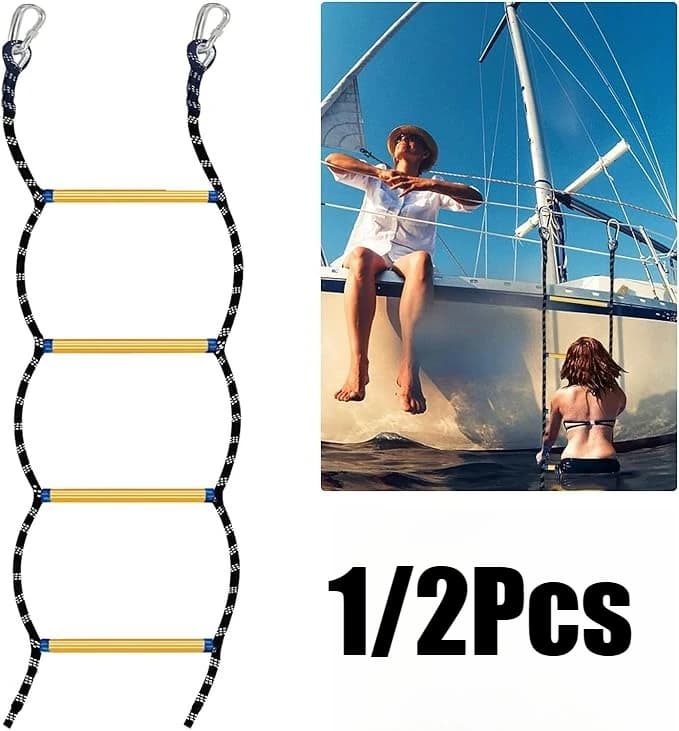 1/2 Pcs Boat Rope Ladder 5 Step Heavy Duty 440 Lbs Flexible Rope Marine Boat Boarding Ladder for Motorboat Climbing Game
