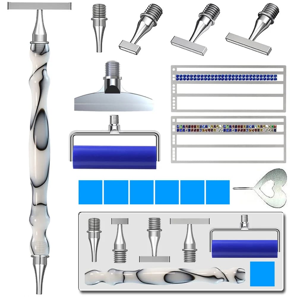Set di penne per pittura con diamanti 5D Aggiungi un righello - Kit di strumenti per ricamo fai-da-te in metallo multifunzionale per la lavorazione artigianale