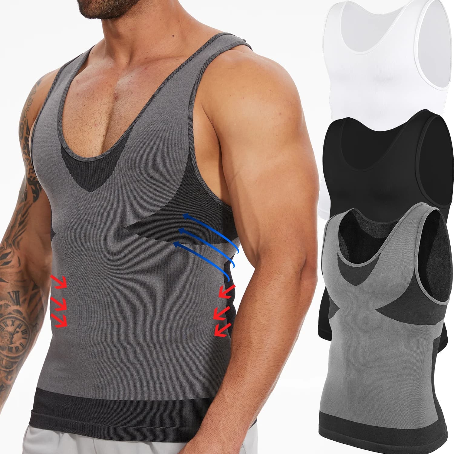 Nuova T-shirt Modellante da Uomo a Righe Orizzontali con Compressione, Fascia Contenitiva per Pancia, Top Elastico Incrociato per Allenamento