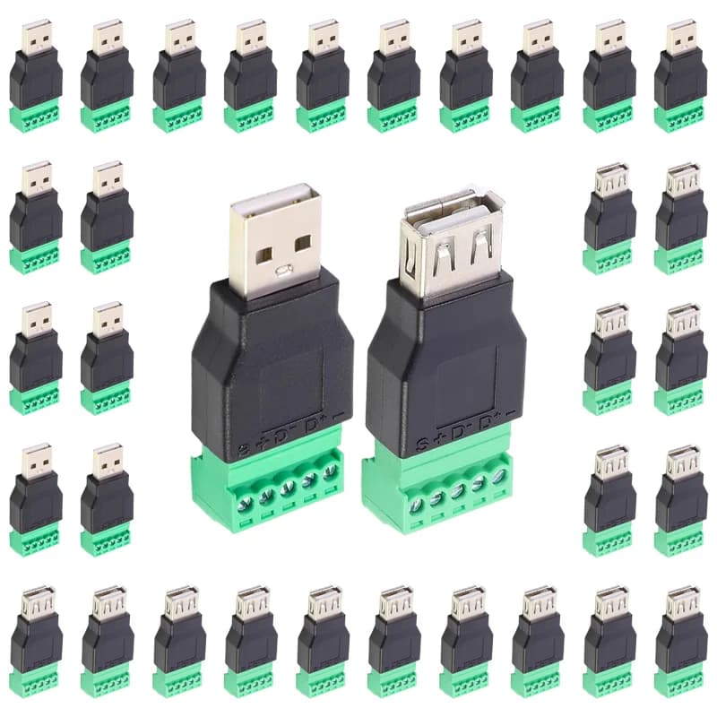 5/20/100PCS USB 2.0 Type A Male/Female to 5 Pin Screw Connector No Soldering USB Jack USB2.0 to Screw Terminal Adapter Plug