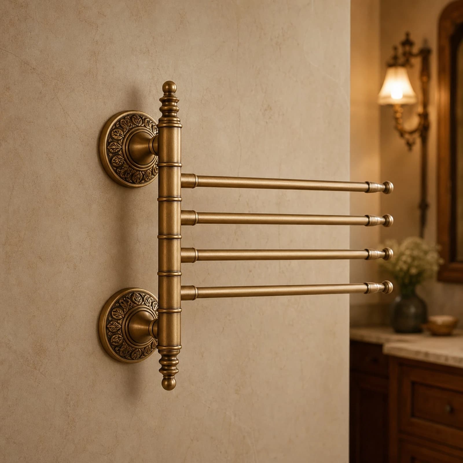 Swivel Towel Rack Antique Swing Arm Towel Bar Hardware Space-Saving Quick Drying for Homeowners, Bathroom, Powder Room