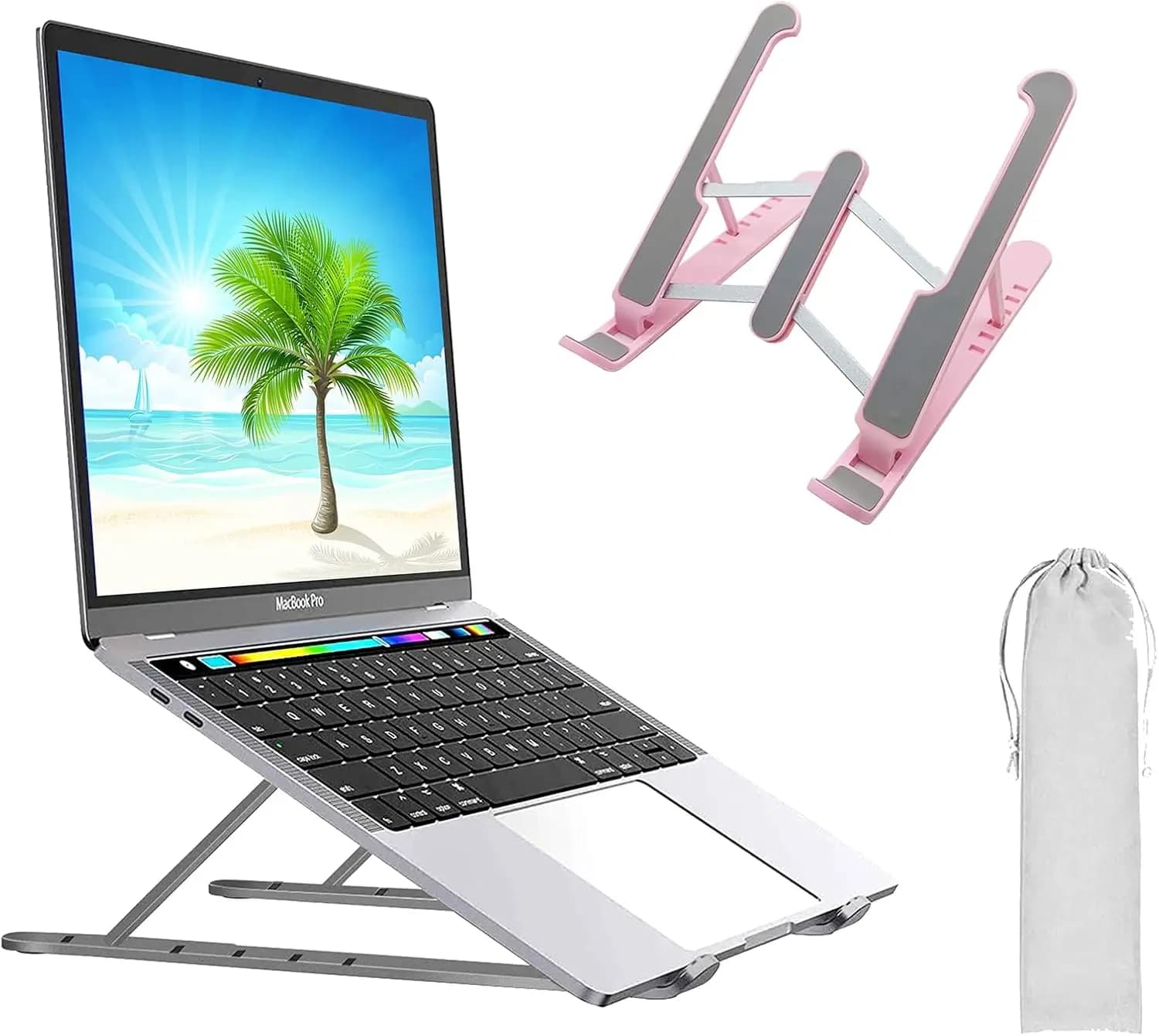 Adjustable Laptop Stand for Desk, Portable Foldable Stand Compatible with 9-15 inch Laptops, Plastic Pink