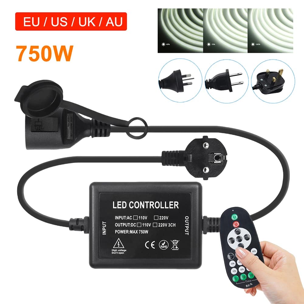 220V 110V Controller LED Dimmer Dimmerabile 23 tasti Remoto 750W US EU UK AU Kit spina di alimentazione per striscia LED/luci natalizie/lampadina