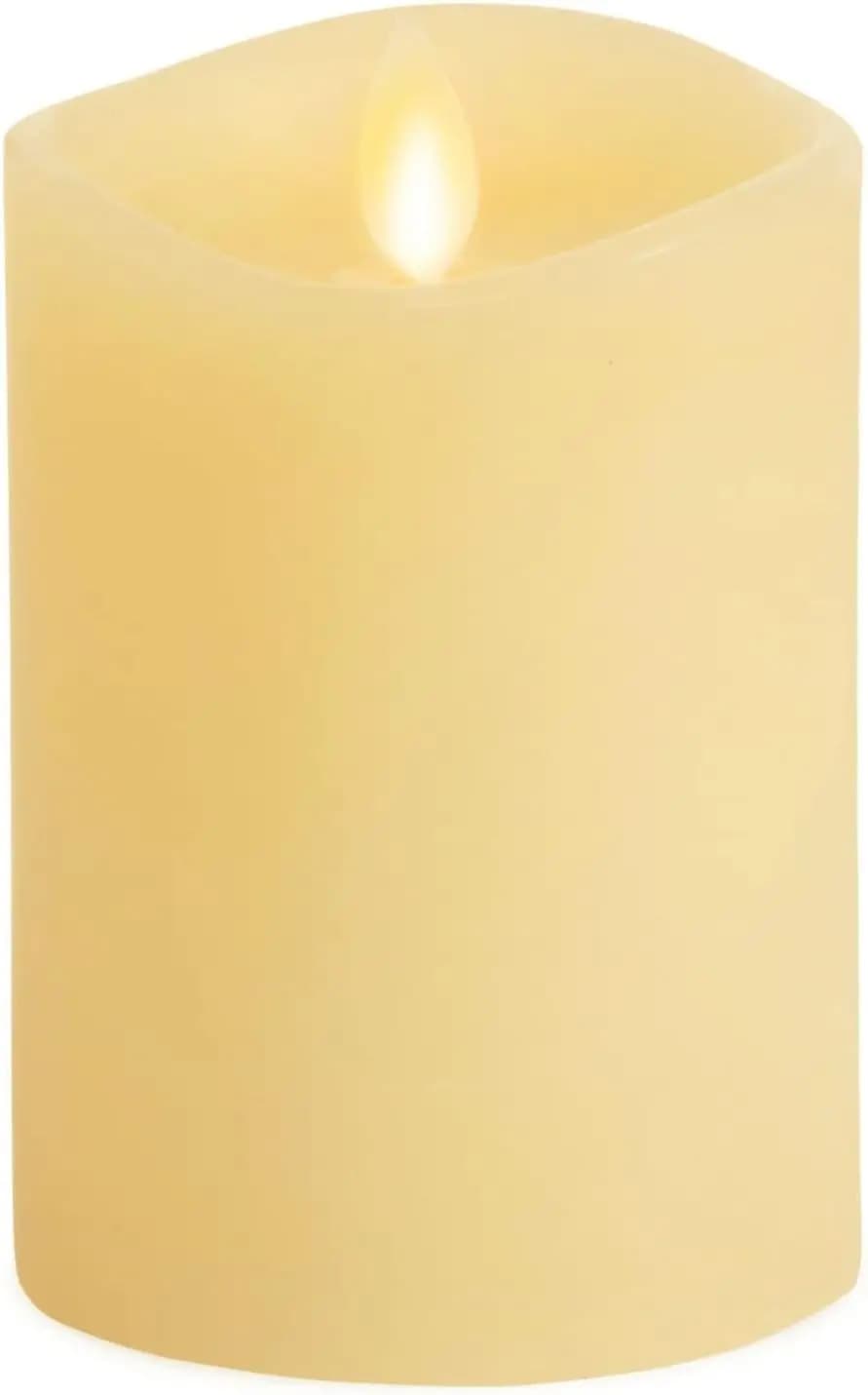 LED Pillar Candle with Realistic Flame - Battery operation, predisposed for remote control, ivory 3" x 4.5"
