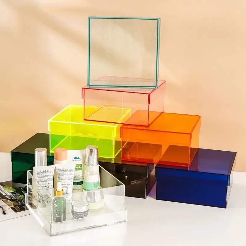 Confezione regalo portaoggetti in acrilico con coperchio Contenitori organizer in acrilico colorato Vetrine Scaffale per cosmetici da collezione Figure di gioielli