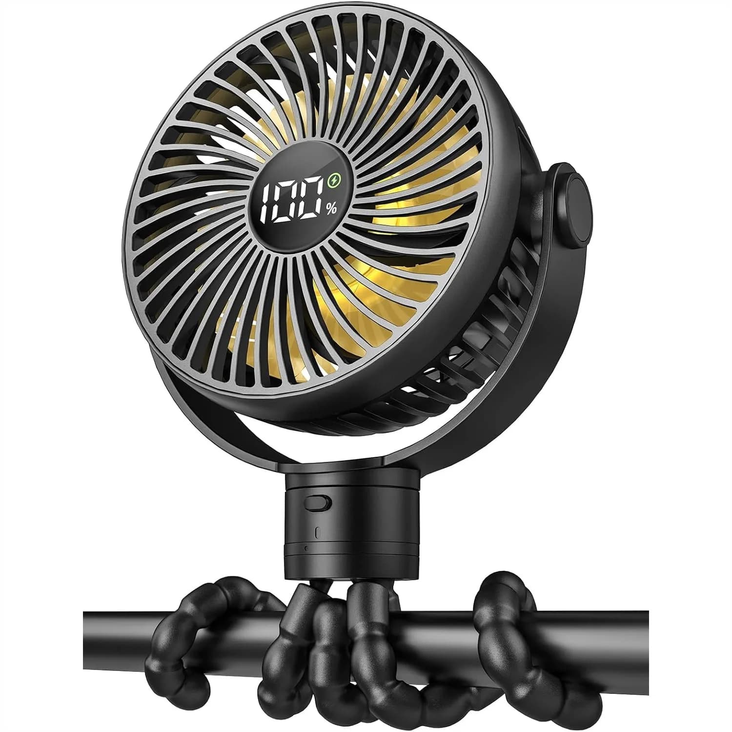 Ventilatore Portatile per Passeggino con Batteria da 4000mAh, 25 Ore di Autonomia, Rotazione a 360° ° Ventilatore Girevole con Clip per Seggiolino Auto, Culla, Bicicletta, Tapis Roulant, Nero