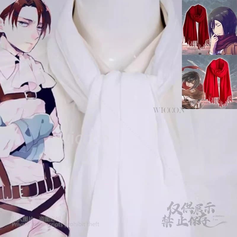 Anime Attackk on Titann Levi Ackerman Mikasa Neck Handkerchief White Red Towel saliva costume cosplay performance Role Halloween