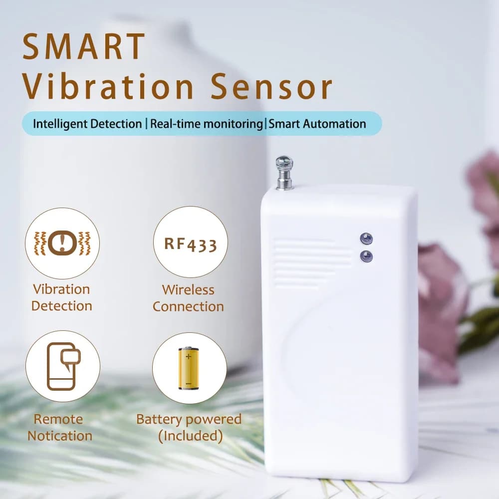 1/2/3/5 pz. Sensore di Vibrazione 433 MHz Rilevatore Wireless per Porte e Finestre, Allarme Anti-intrusione con Rilevamento Rottura Vetro e Apertura, Hub Richiesto