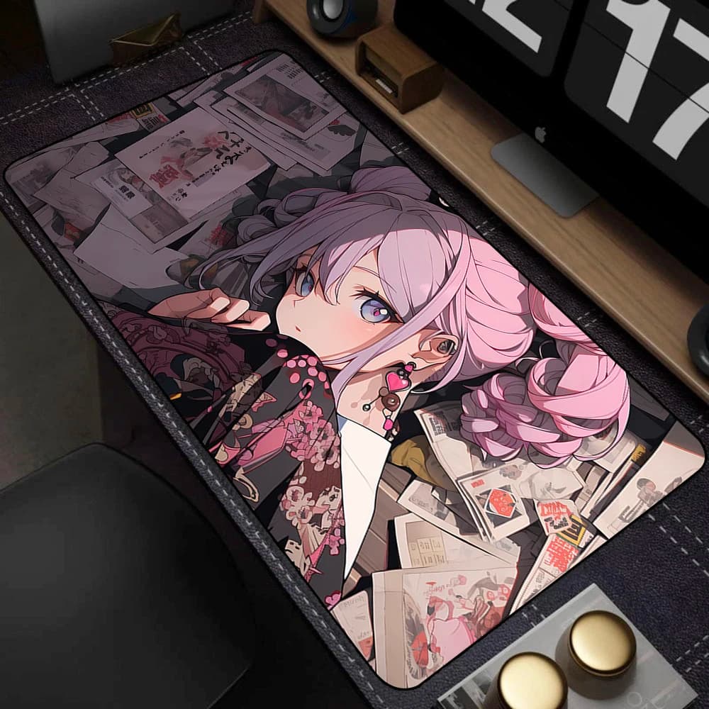 Cute Anime Girl Mouse Pad Pink Mousepad Big Kawaii Mouse Mat Computer Large Play Rubber rug Girls Desk Mat Girls Beautiful 90x40