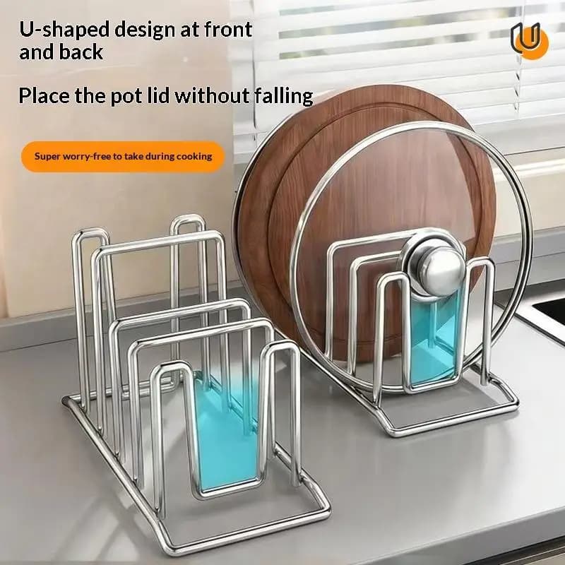 Stainless Steel Cutting Board Holder Rack 4 Slot U Shape Kitchen Drainer Chopping Board Pot Lid Plate Dish Countertop Organizer