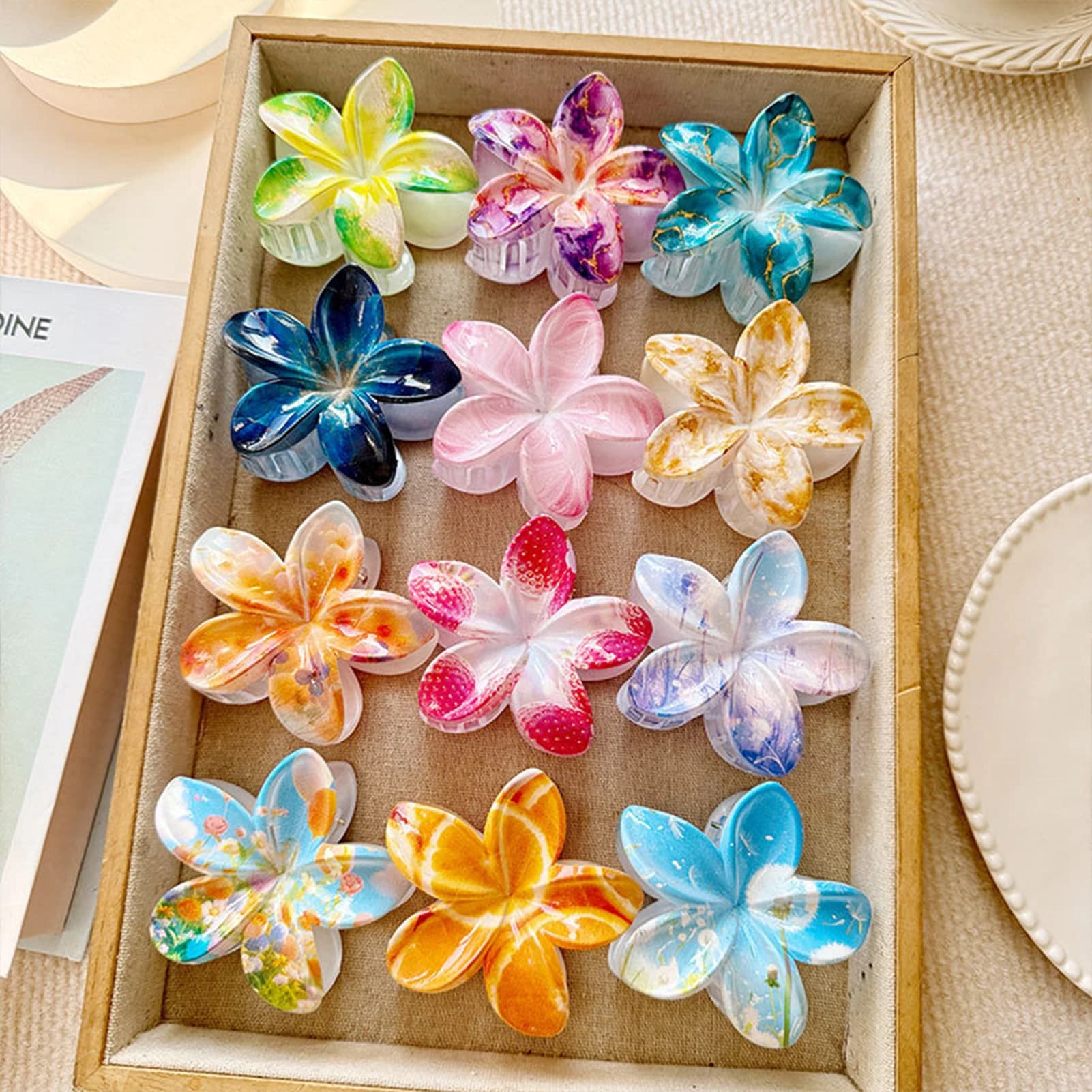 Artigli per capelli fiore Hawaii da 8 cm per donna Accessori per capelli per ragazze con forcina per capelli con squalo frangipani alla moda