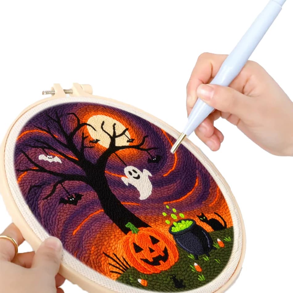 GATYZTORY punch needle embroidery kit for beginners Arts Pumpkin Halloween Tufting Handmade Gift Festival Atmosphere Decoration