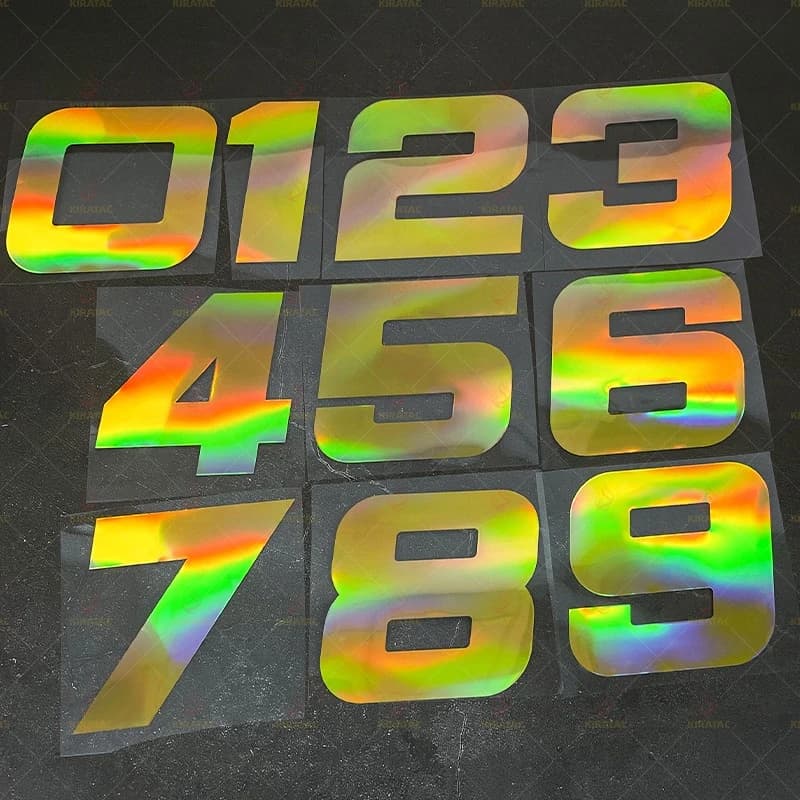 1PC adesivi per numero moto laser oro per rimontare decalcomanie in vinile impermeabili per finestrini auto parafango casco serbatoio carburante moto