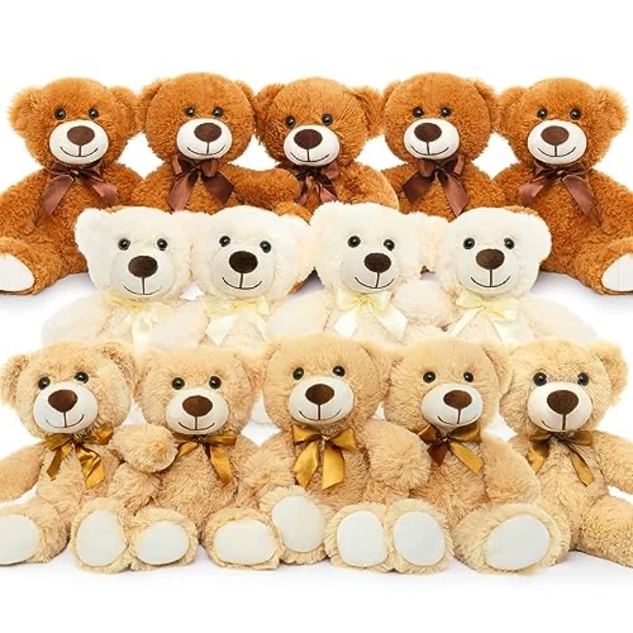 Set di 14 Orsacchiotti di Peluche da 14 Pollici per Baby Shower, Decorazione Centrotavola, Marrone, Bianco, Marrone Scuro