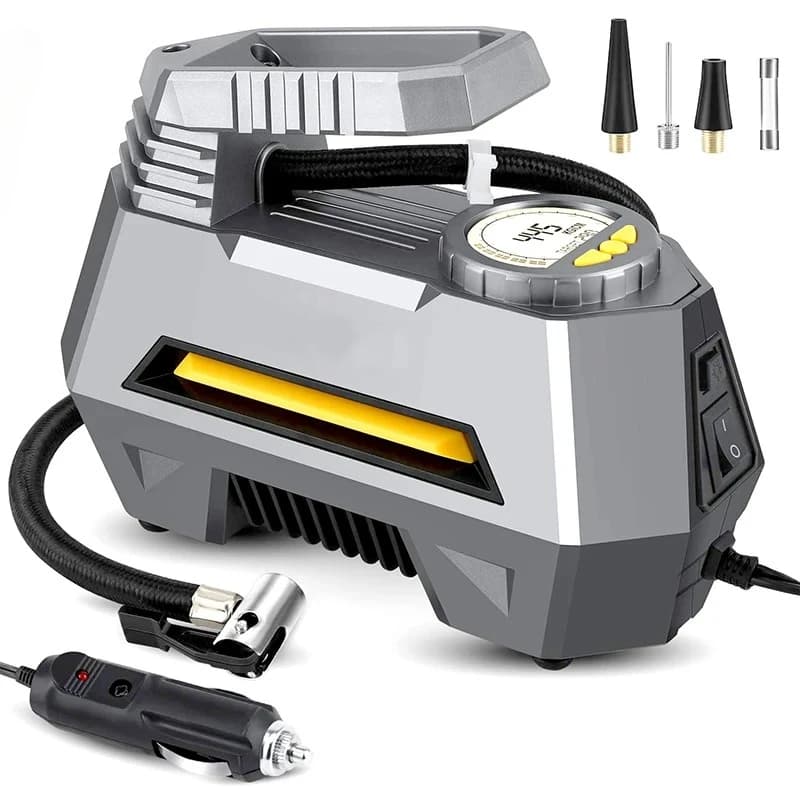 Gonfiatore portatile per pneumatici per auto Compressore d'aria elettrico 12V Spegnimento automatico Pompa d'aria digitale Pompa gonfiabile per pneumatici con luce a LED