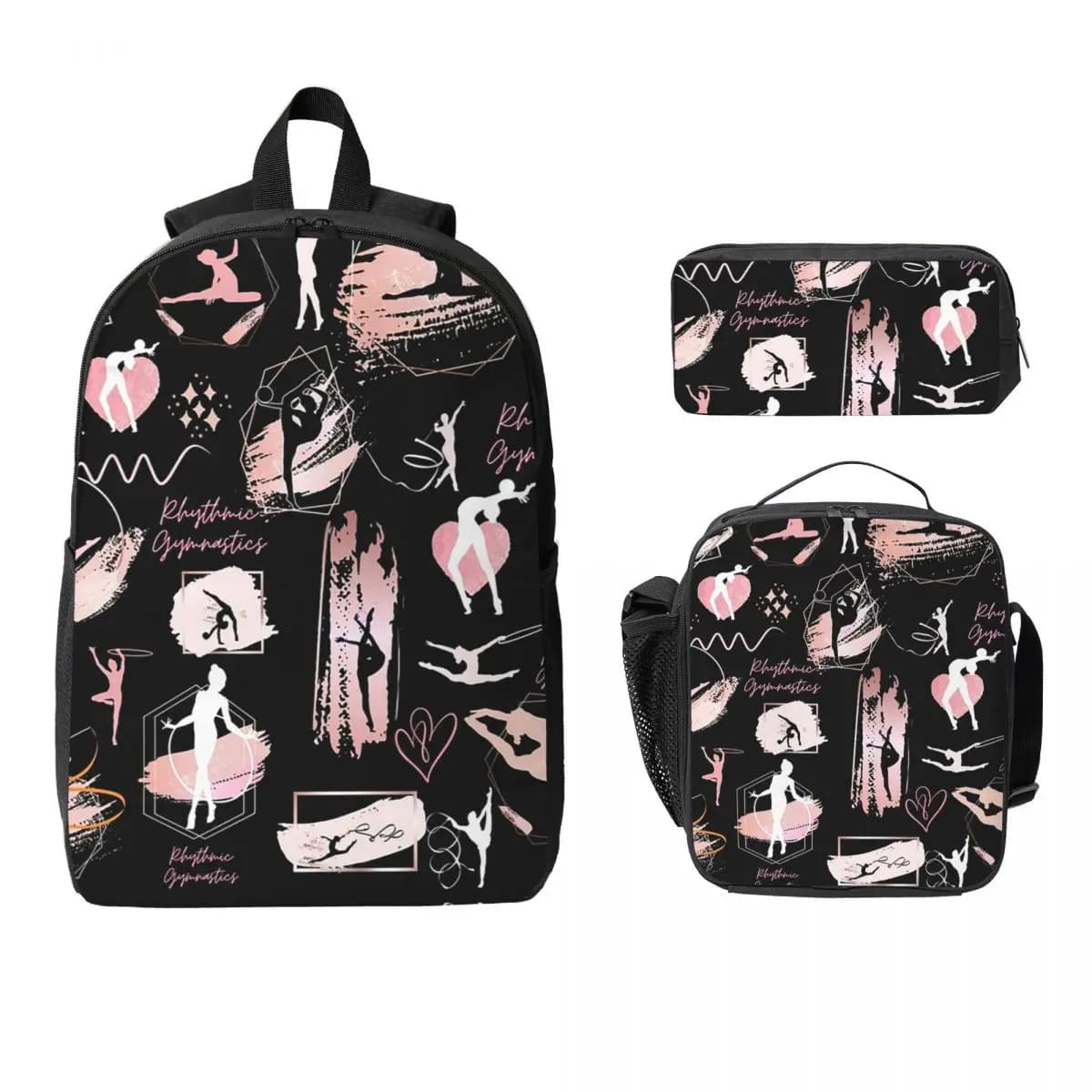 Rhythmic Gymnastics Print Backpack Student Boys Girls BookBag School Bag Shoulder Bags 3ps Insulated Lunch Bag Pencil Case