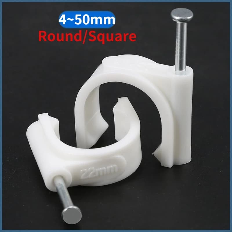 Clip per Cavi Rotondi/Quadrati da 4mm-50mm con Chiodo in Acciaio, Morsetto per Gestione Cavi