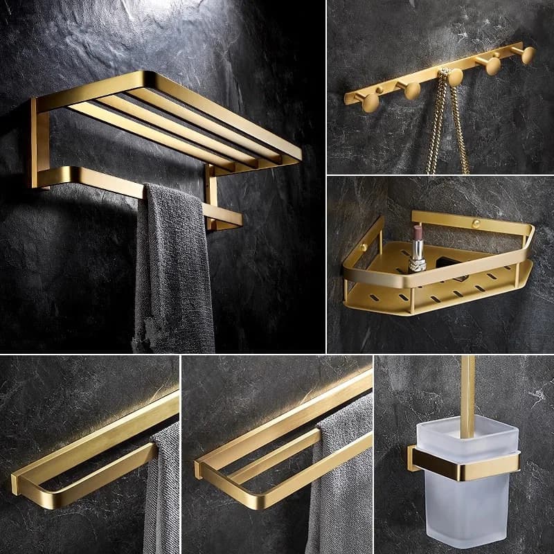 Mensola da bagno in ottone Porta scopino in oro spazzolato Porta carta, porta asciugamani, porta sapone, porta asciugamani, porta asciugamani, porta asciugamani, hardware da bagno