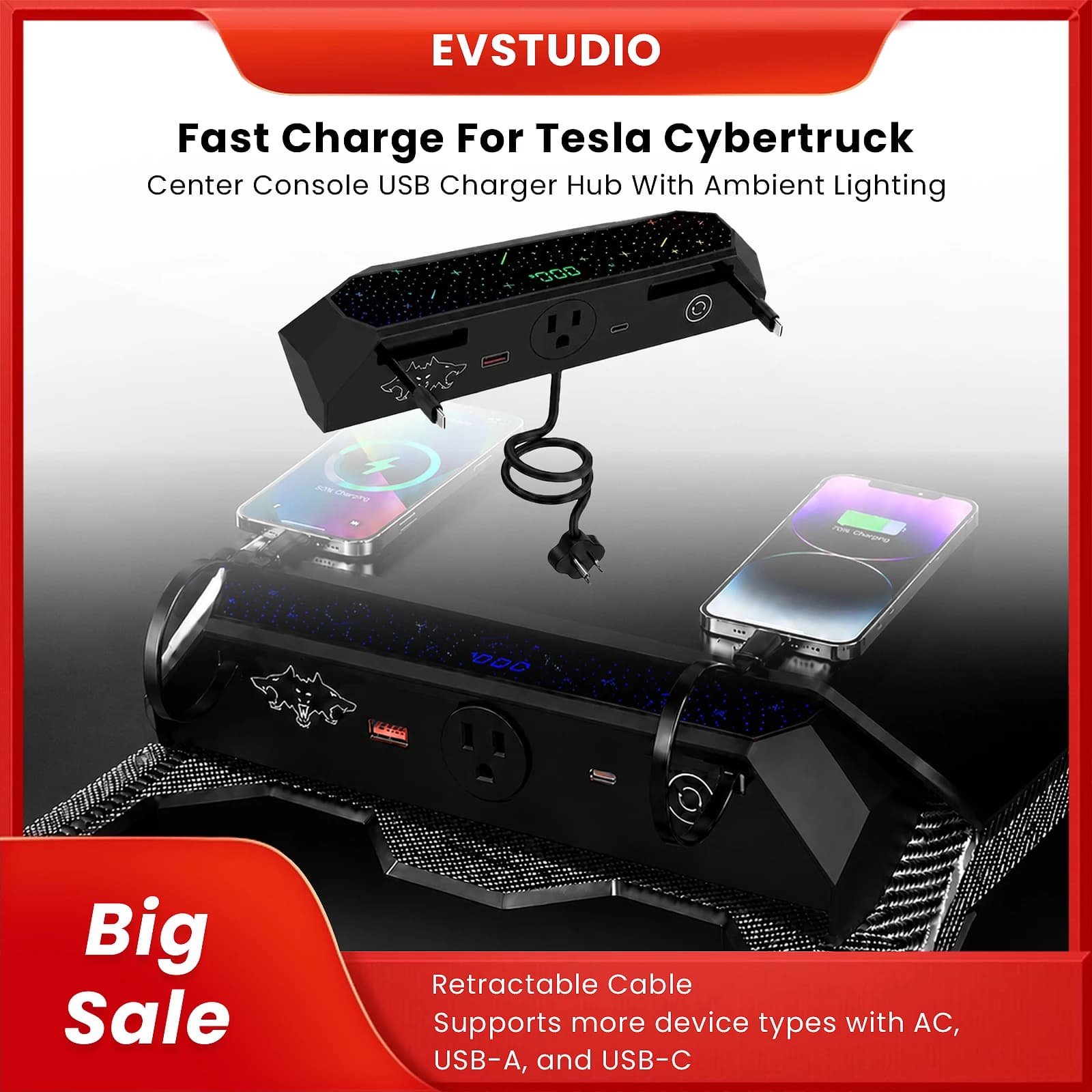 Hub caricatore USB per Tesla Cybetruck con presa CA 110 V 30 W PD/QC Accessori per docking station per console centrale di ricarica rapida per telefono