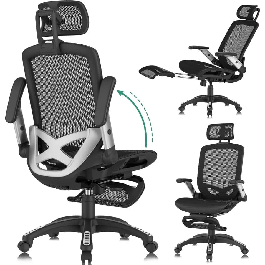 Sedia da ufficio ergonomica con poggiapiedi integrato per uso domestico e giochi 135 reclinabili 45 braccioli ribaltabili Poggiatesta regolabile 3D Breat