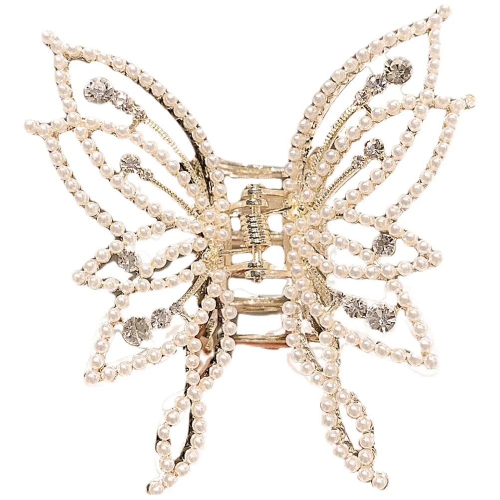 Fermaglio per capelli a forma di farfalla con perle e design elegante, accessorio per acconciature da donna per uso quotidiano e feste, fermagli eleganti per capelli